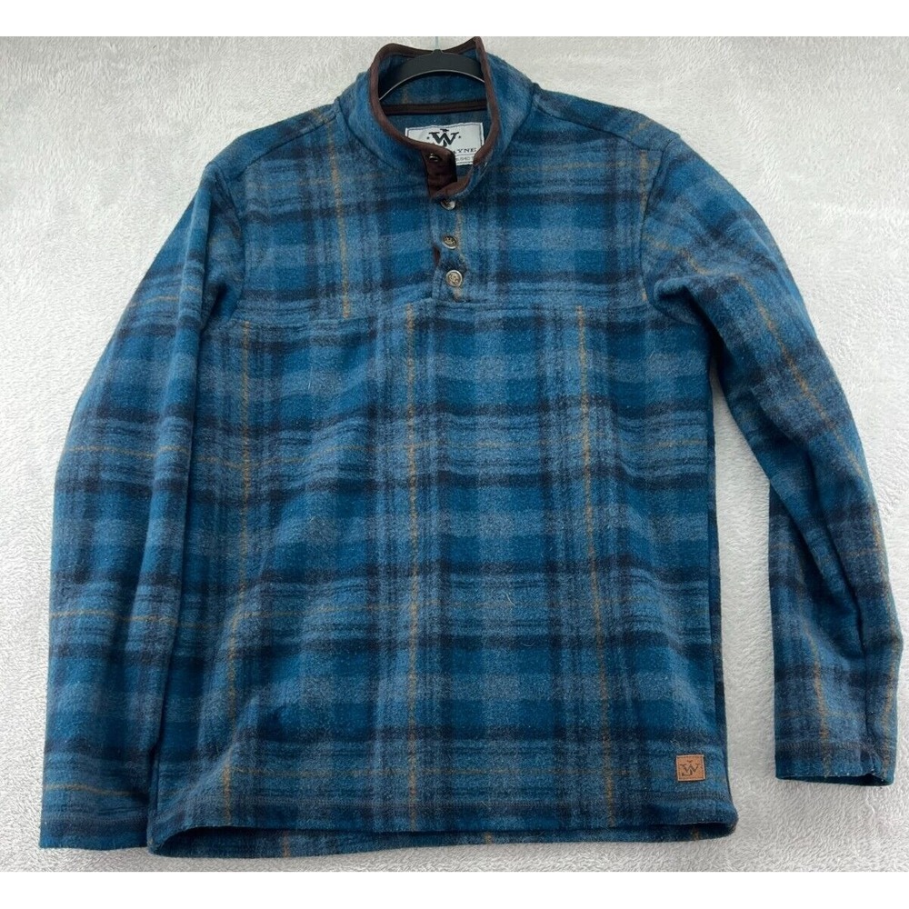 John Wayne Shirt Mens Sz S Timeless Classic Blue Plaid Fleece Quarter Button
